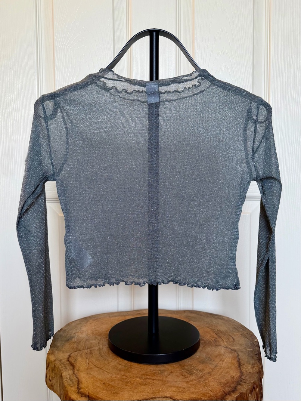 Old Navy Girls Metallic Sheer Mesh Long Sleeve Top Gray Medium (8)